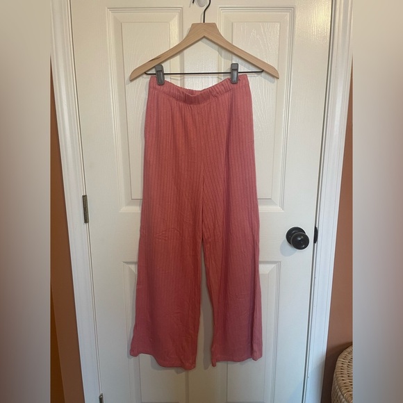 Roxy Pants - Roxy Pink Ribbed Wide Leg Lounge Pants